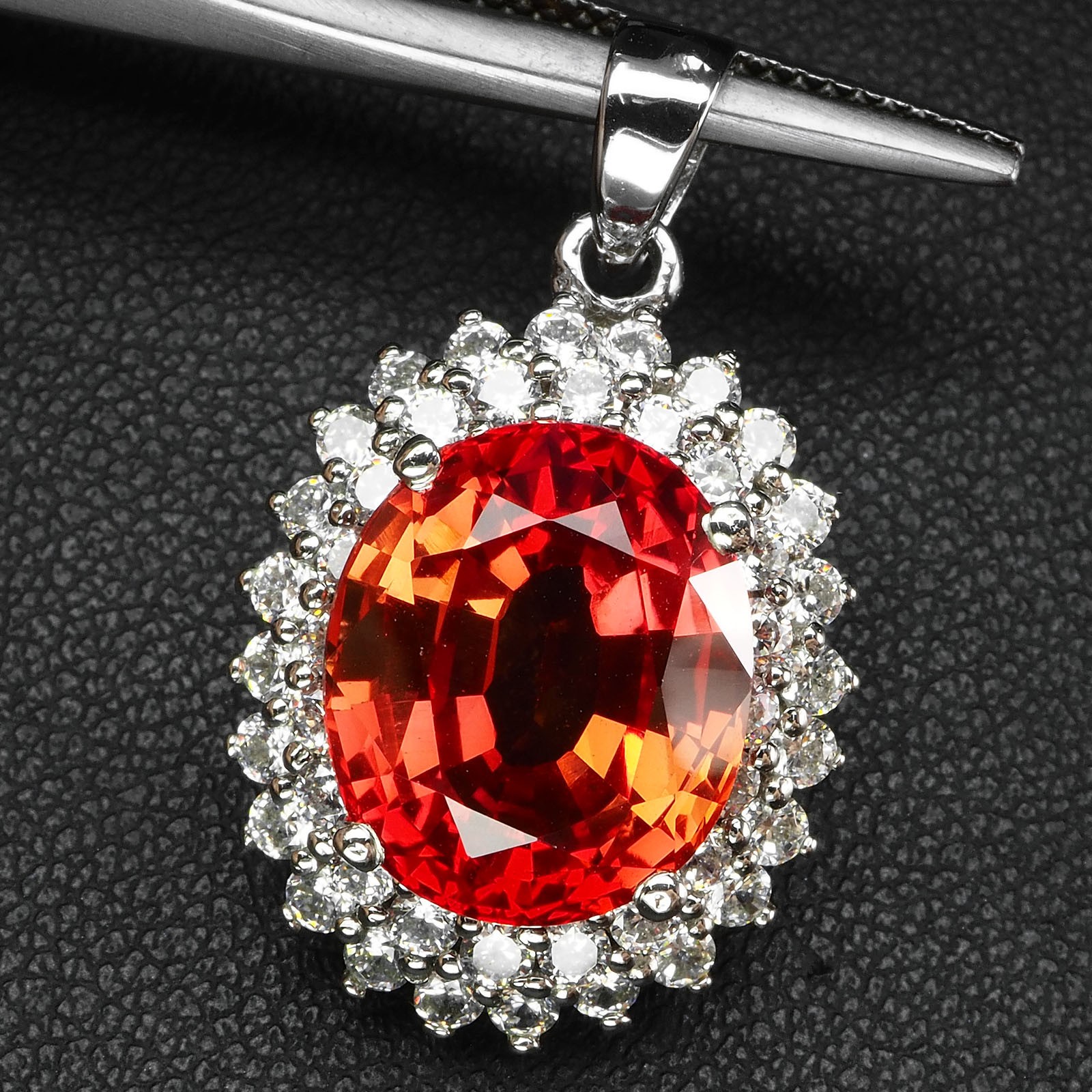 Twinkling Sunset Orange Sapphire 9.70Ct 925 Sterling Silver White Gold Pendants
