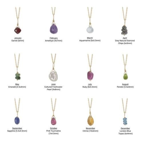 16″ 14 Karat Gold Birthstone Necklace January-December