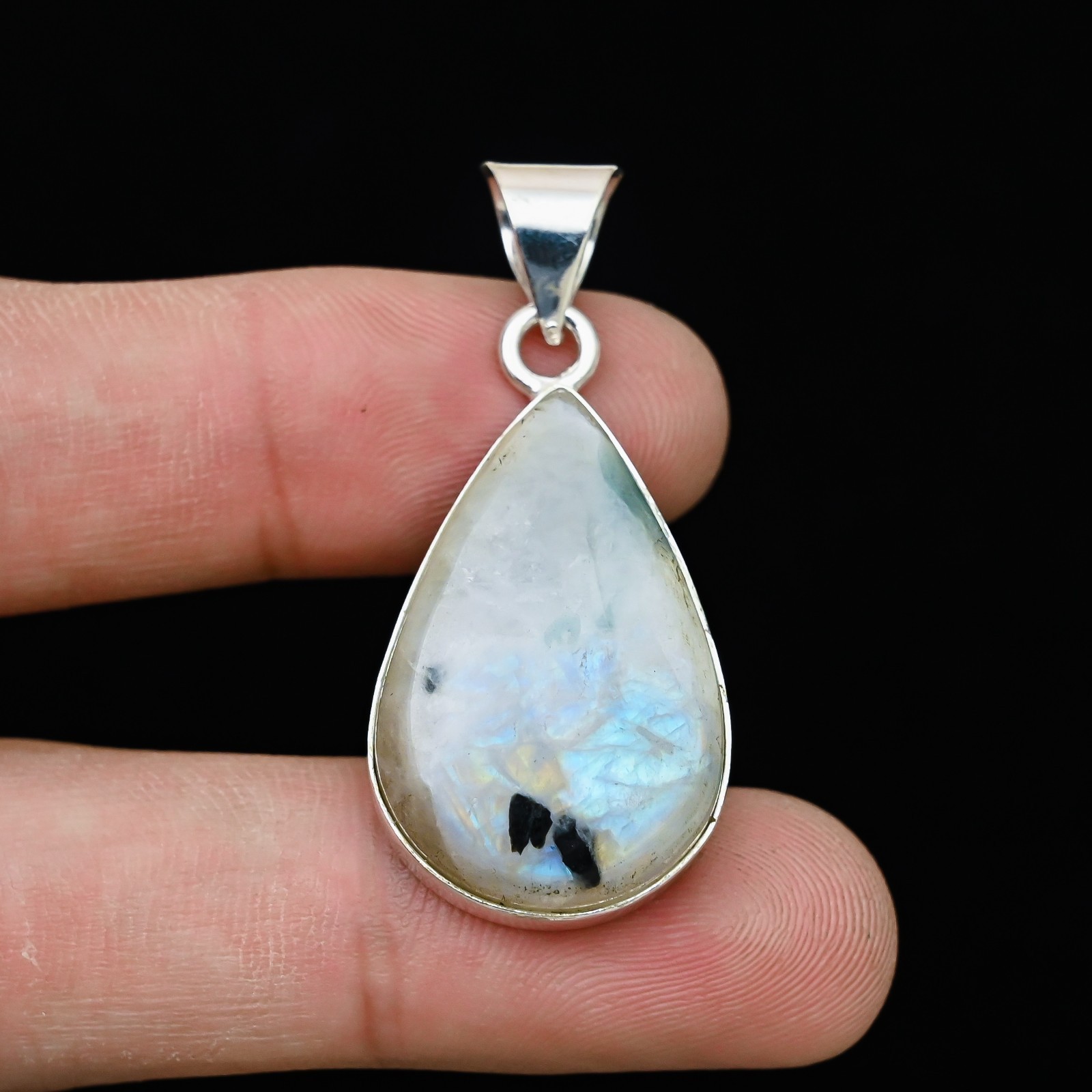 Rainbow Moonstone Gemstone 925 Sterling Silver Handmade Pendant Jewelry Gift For