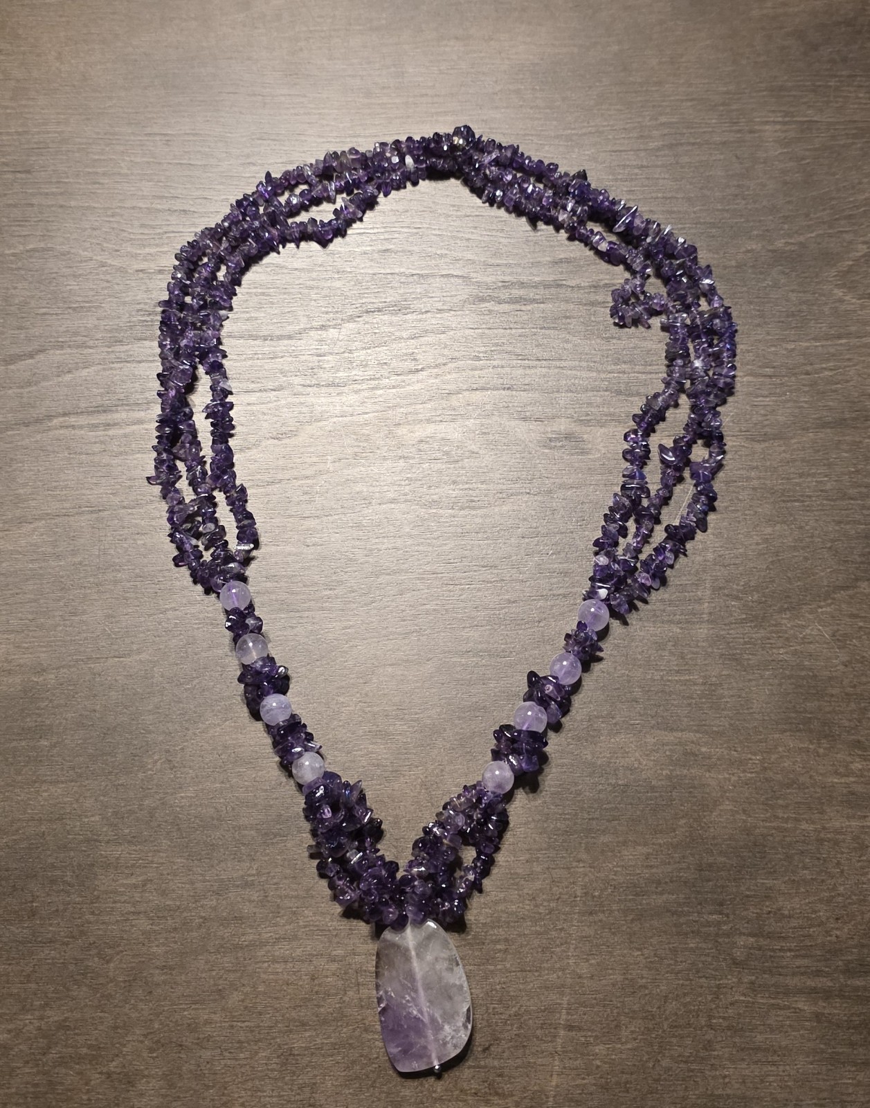 NWT – Purple Amethyst Chip Beads Necklace – Large Pendant – JTV 24 – 26 “