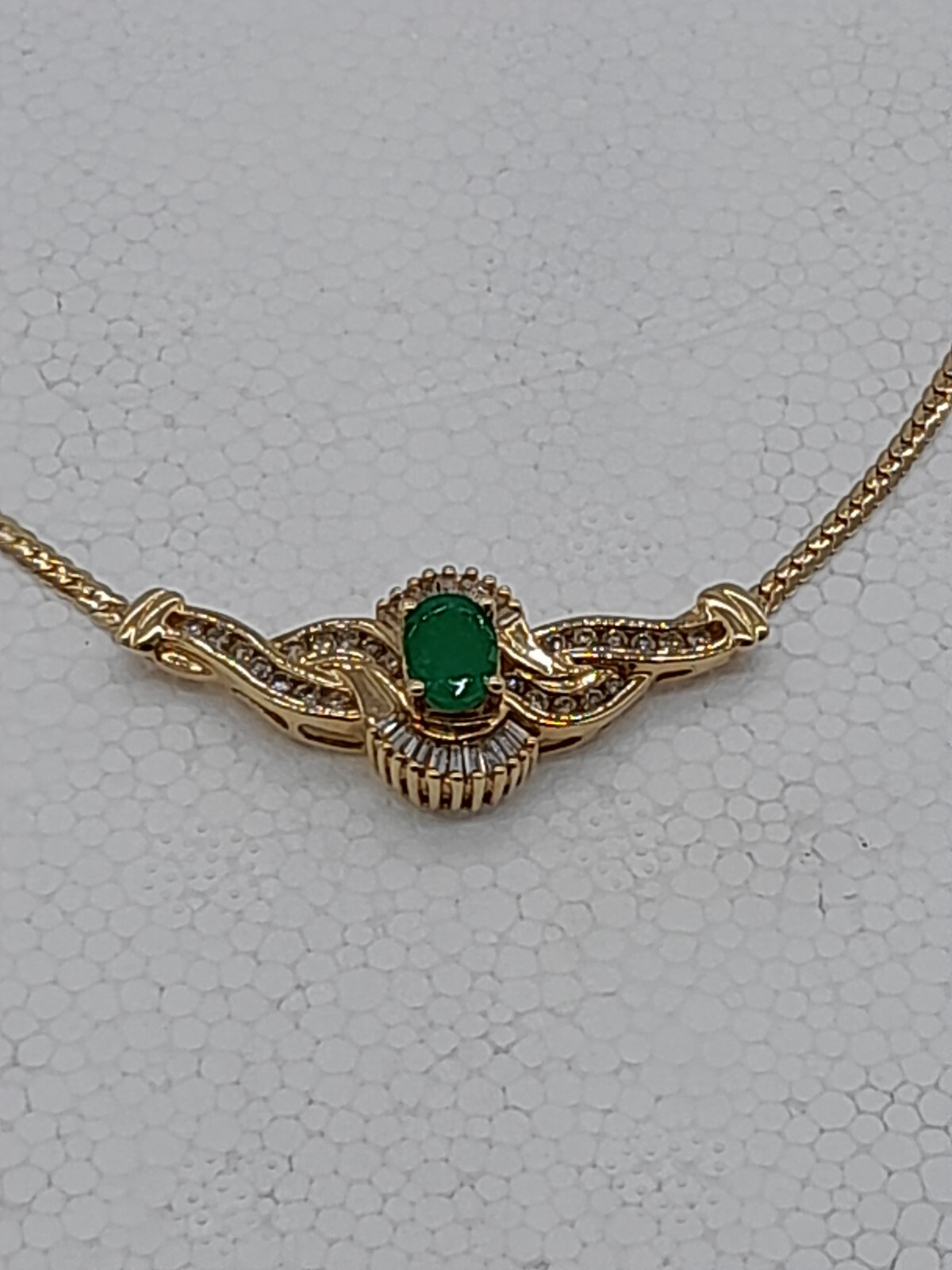 ADL 14k gold channel set and baguette diamond Emerald bib necklace LKNEW $3600