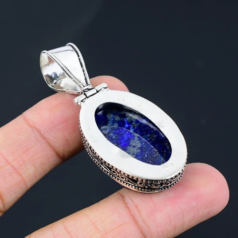 Lapis Lazuli Pendant : Handmade 925 Sterling Silver Vintage Style For Gift