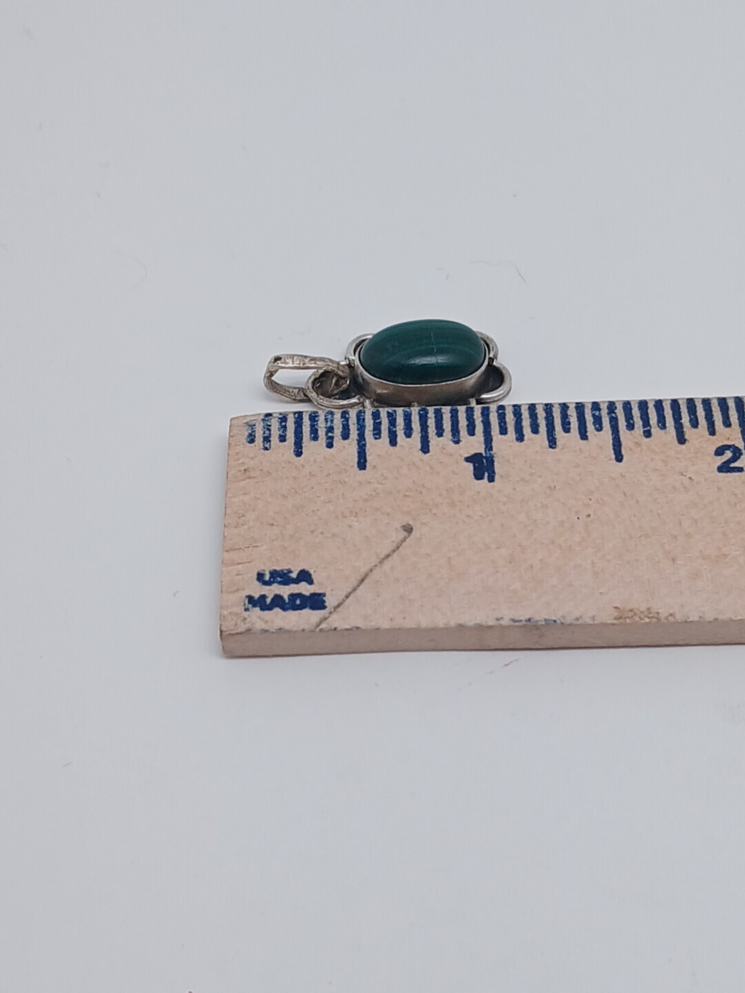 Unmarked Sterling silver Malachite pendant small 1 inch Possible Native American