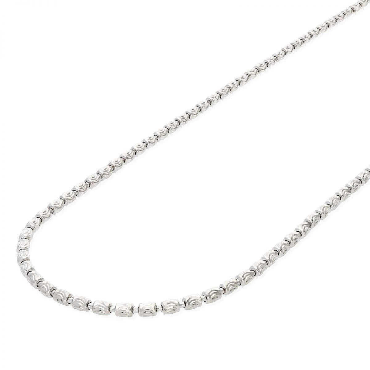 925 Silver 2mm-4mm White Half Moon Cut Oval Barrel Beaded Chain Necklace 18″-26″