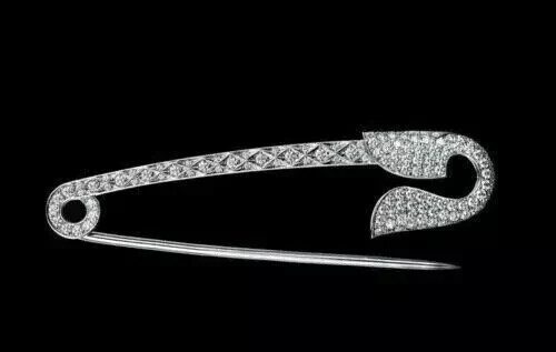 1.00 Ct Lab-Created Diamond Safety Pin Brooch 14k White Gold Plated Silver