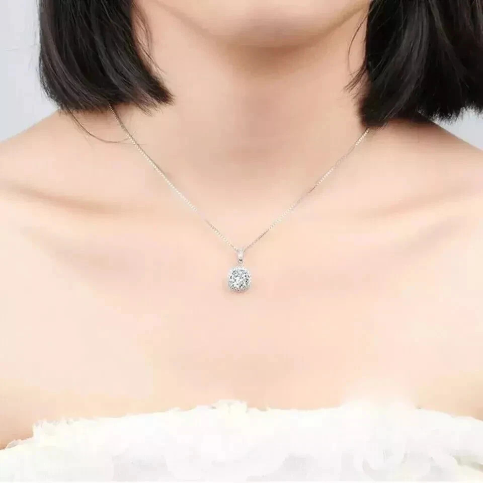 2Ct Round Cut Lab Created Diamond Halo Pendant Necklace 14K White Gold Plated