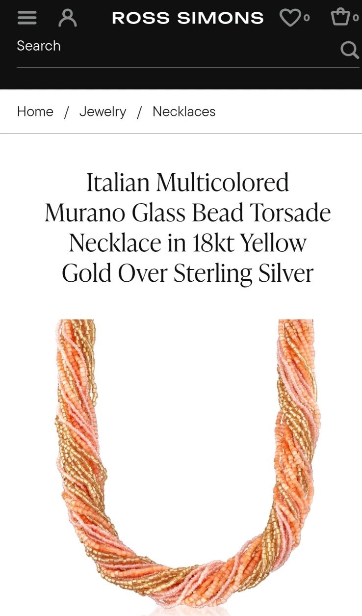 $200 Ross Simons 18k/Sterling Silver Murano Coral Gold multi strand Necklace