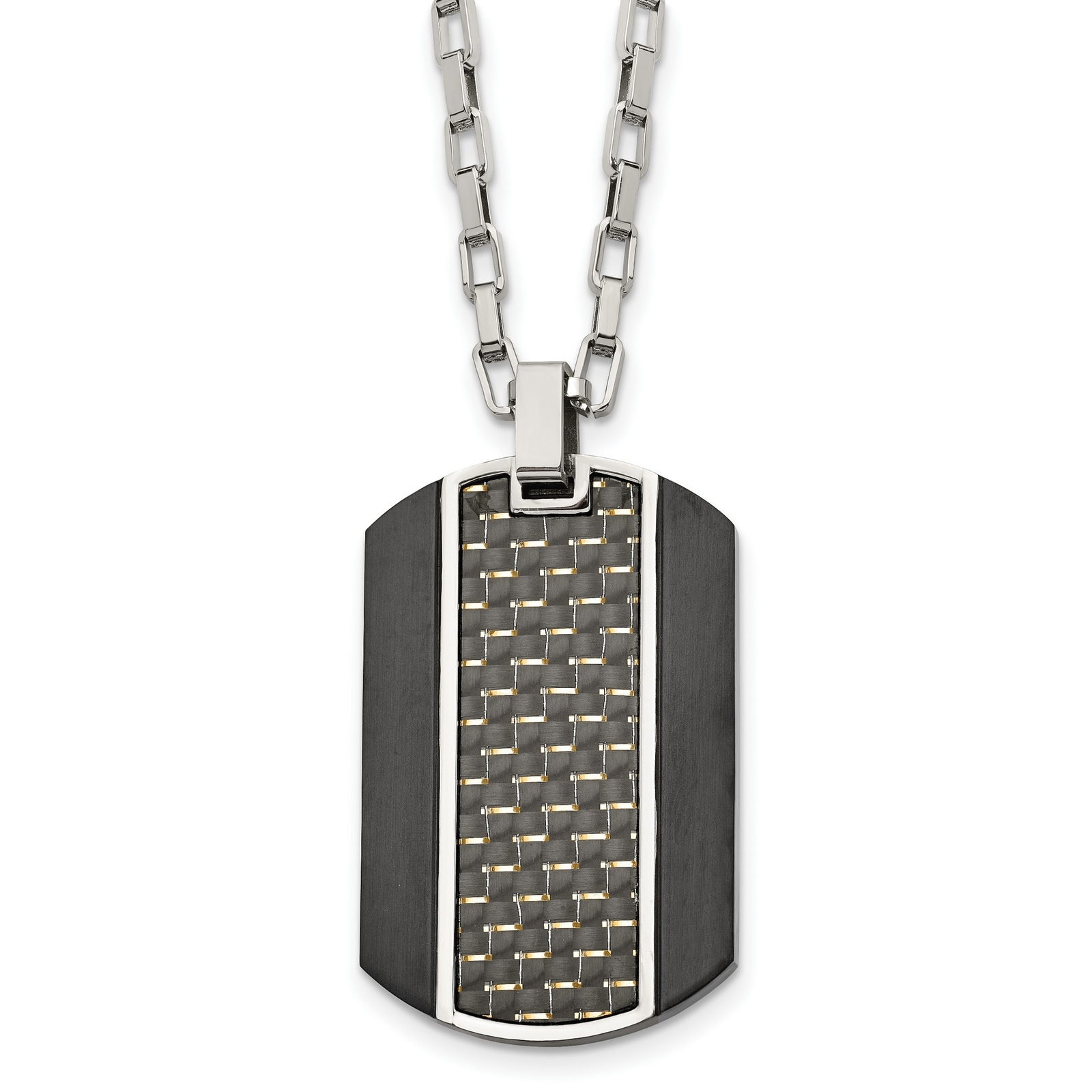 Stainless Steel Brushed & Polished Black IP Carbon Fiber Necklace