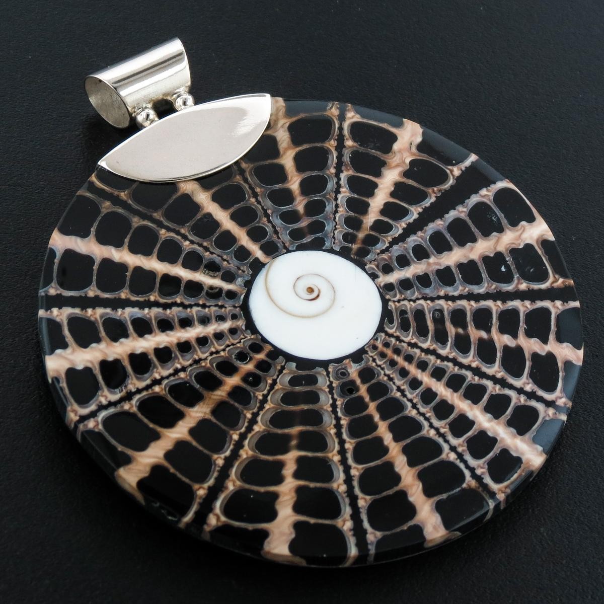 925 Sterling Silver Cone Shell In Black Sterling Pendant, 2 3/8″