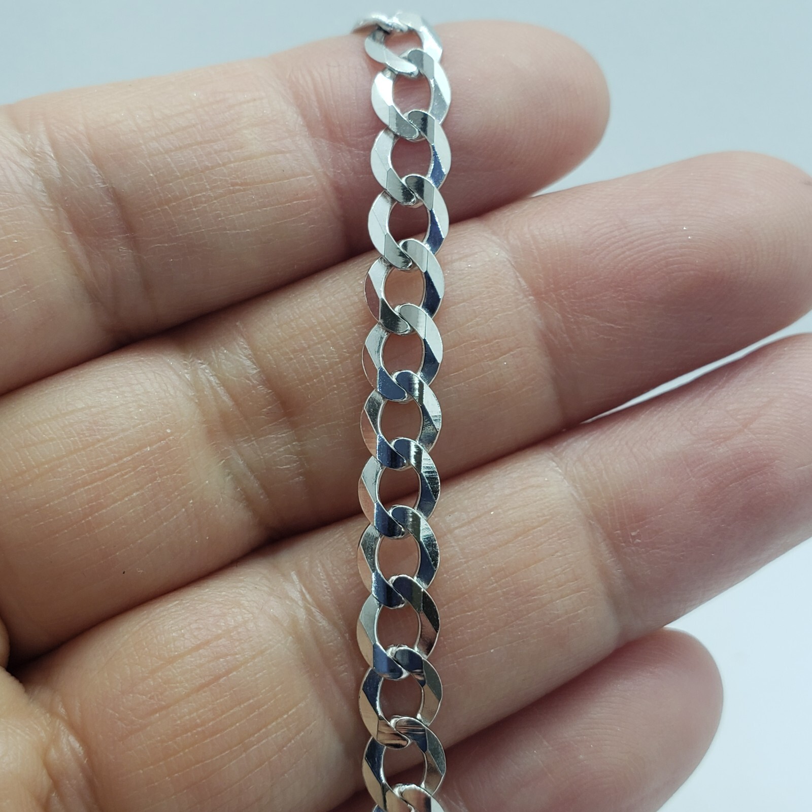 10K White Gold Solid Cuban Link Chain Curb Necklace Bracelet 4mm Size 7″~30″
