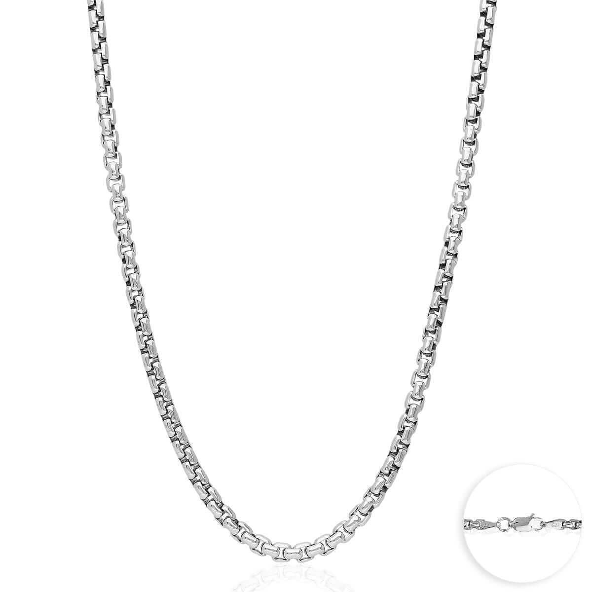 925 Sterling Silver Rhodium Italian Solid Round Box Chain 0.85-3.7mm 16-30″