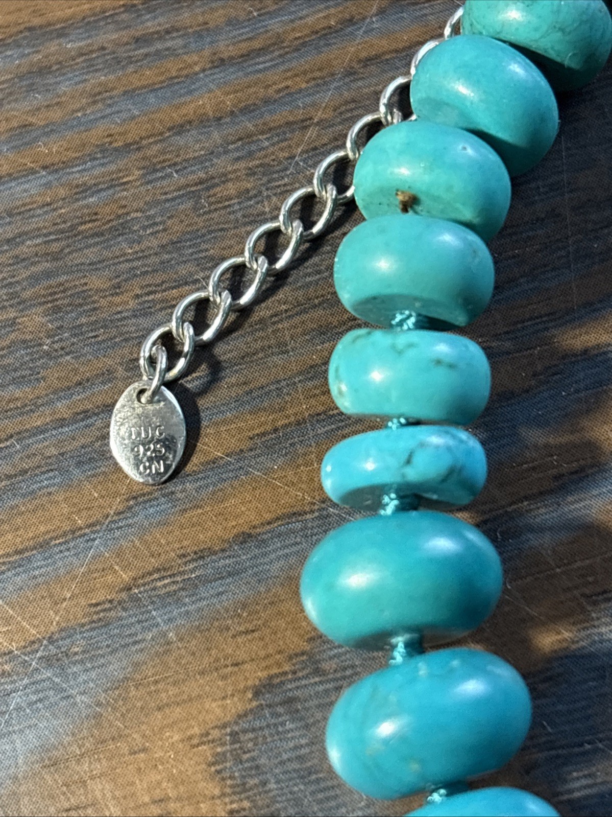 LUC Turquoise Necklace Sterling Silver Graduated Knotted Beaded 18″
