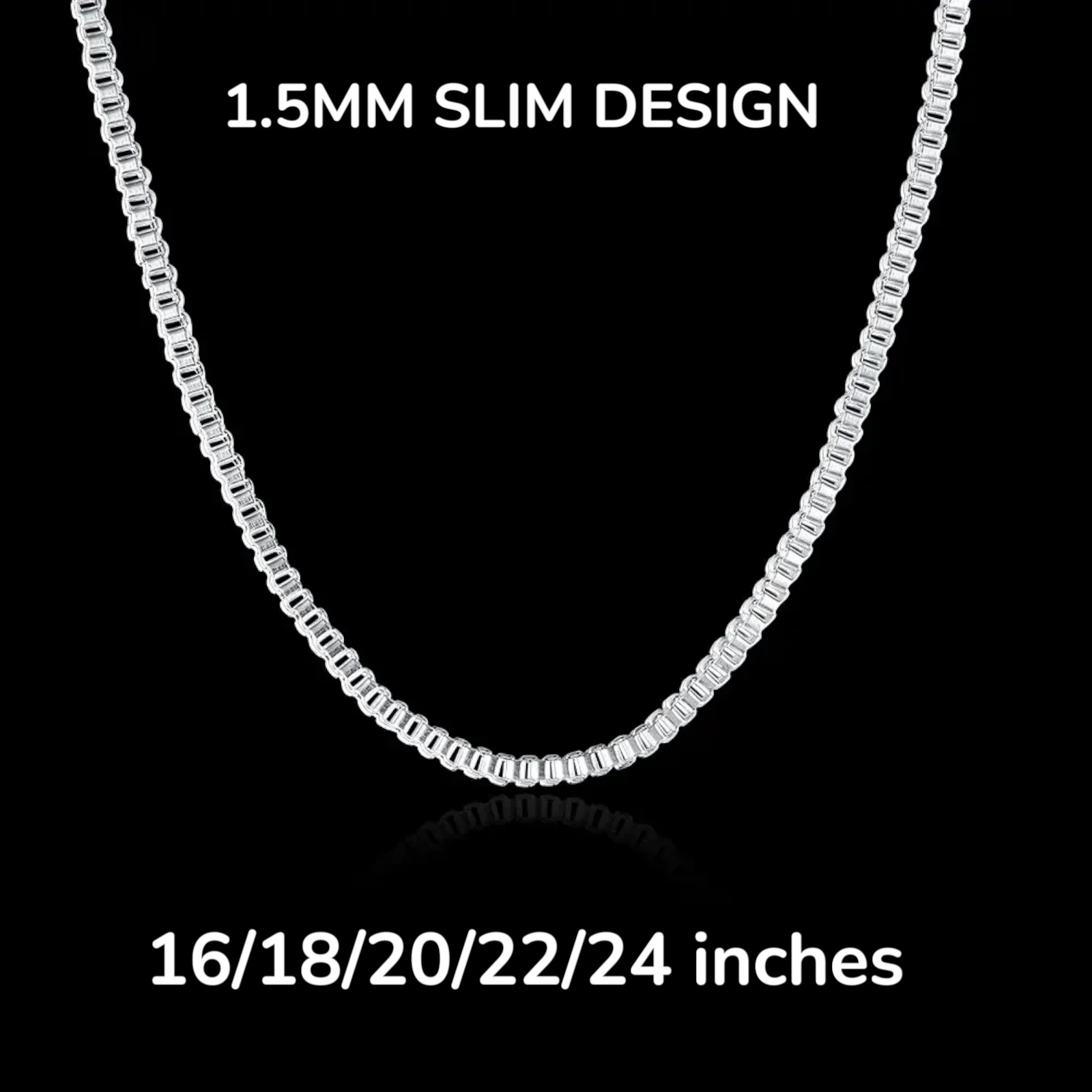 925 Sterling Silver Necklace 16/18/20/22/24 inches fine 1.5MM Box chain