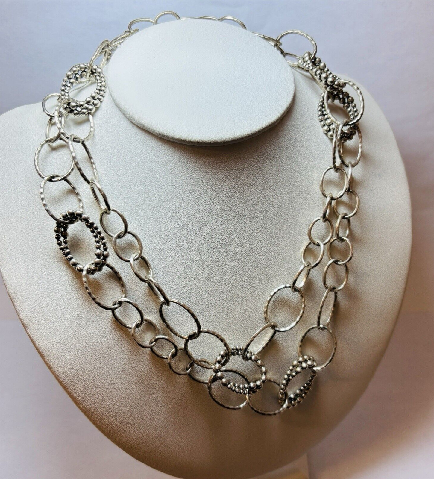 Michael Dawkins Sterling 925 Silver Beaded Circle Station Necklace 36 in