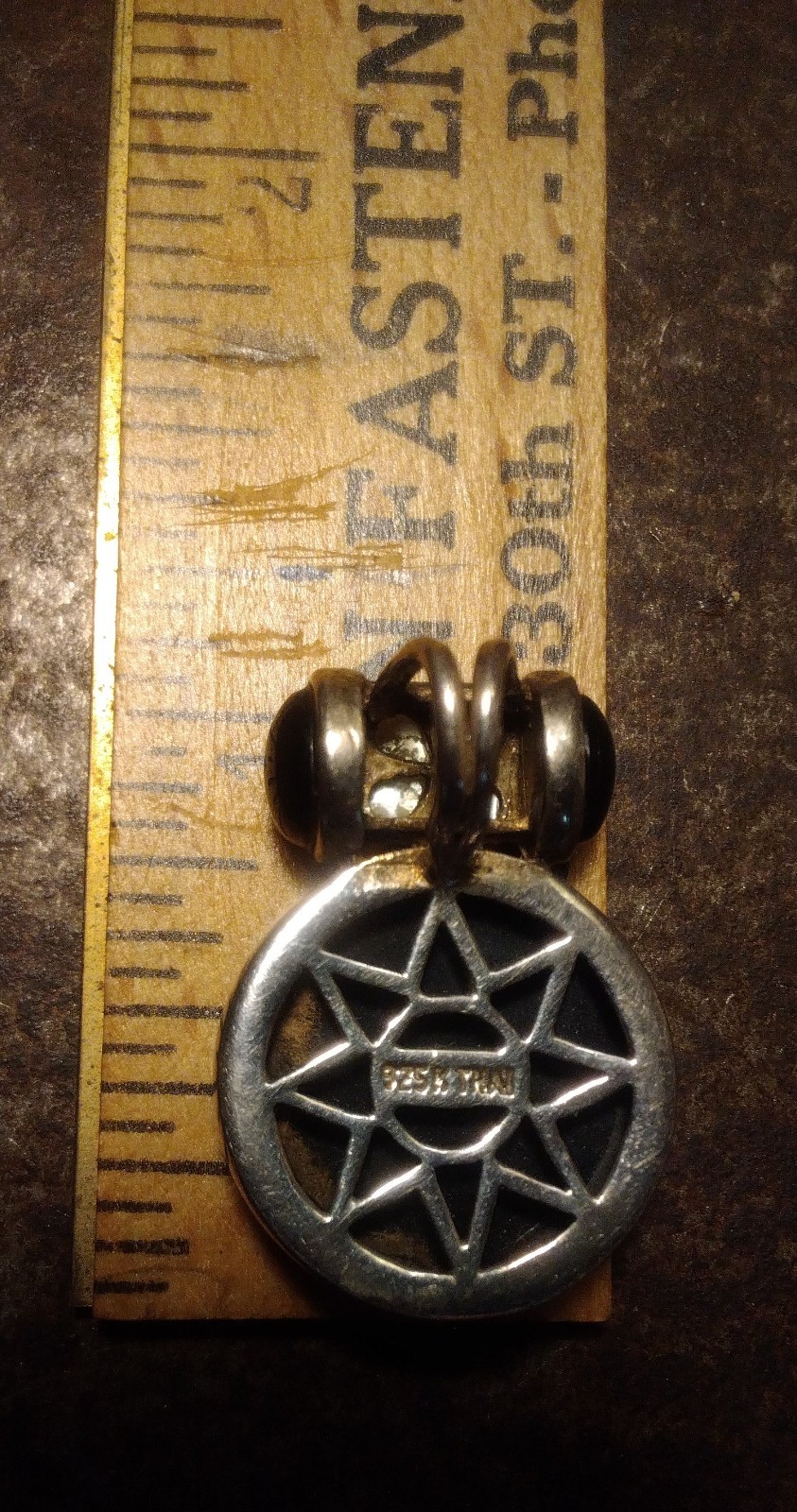 925 STERLING SILVER ONYX NECKLACE Pendant Mother Pearl MOP THAI Vtg Round Thick