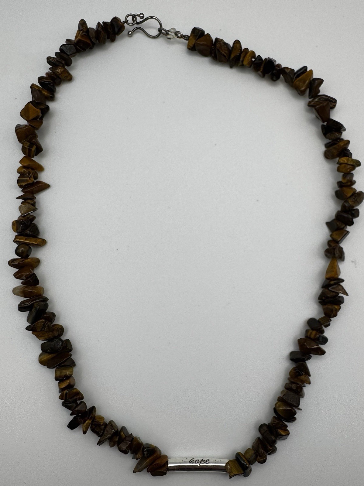 Marsala Manufacturing Tiger’s Eye Beaded Sterling Silver 925 Hope Necklace 16″