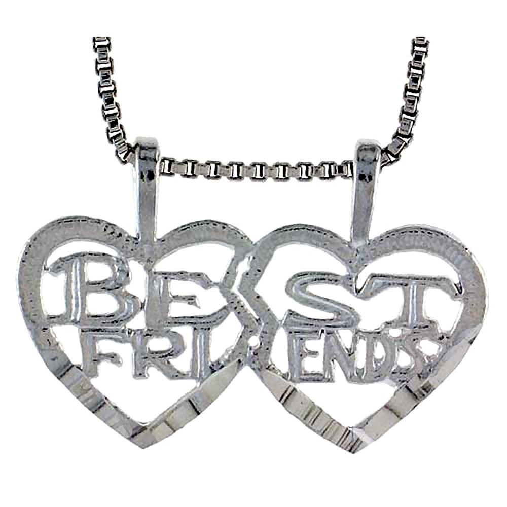 925 Sterling Silver Best Friends Hearts Word Charm Pendant 7/16 (11mm) Inch Tall