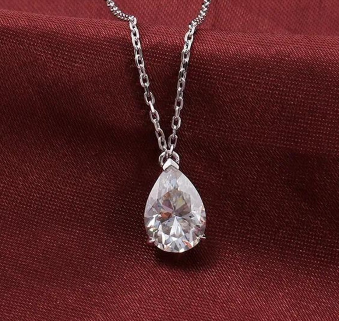 IGI Pear-Cut 4.00Ct EF/VS1 Lab Grown Diamond Necklace& Pendant 14k White Gold