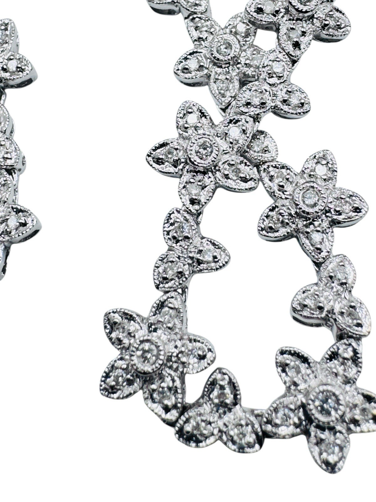 18k White Gold 1.28ctw Diamond Flower Riviere Necklace Deco Style 16″ 32g