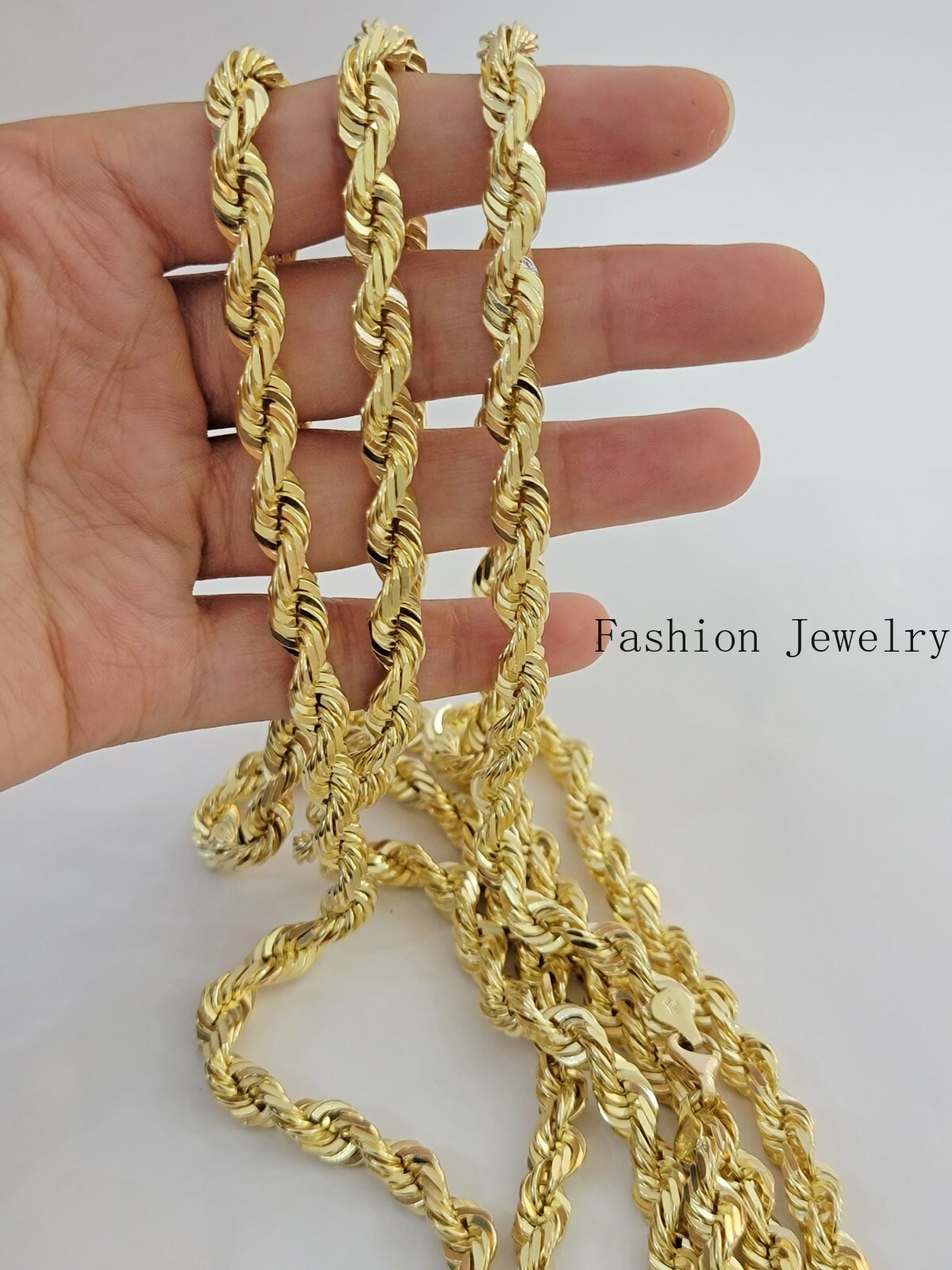 7mm Rope chain Necklace Solid 10k Yellow Gold Diamond cut 24″ GURANTEED 10K GOLD