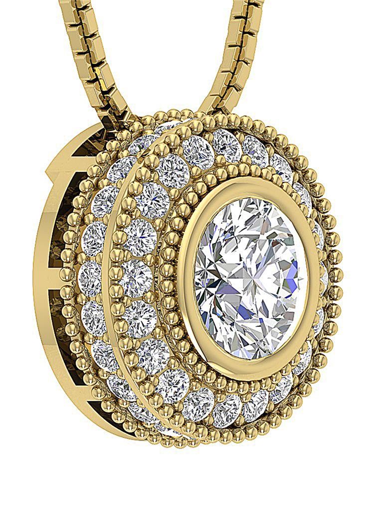 VS F 1.30 Ct Halo Cluster Circle Pendant Lab Grown Round Diamond 14K Yellow Gold