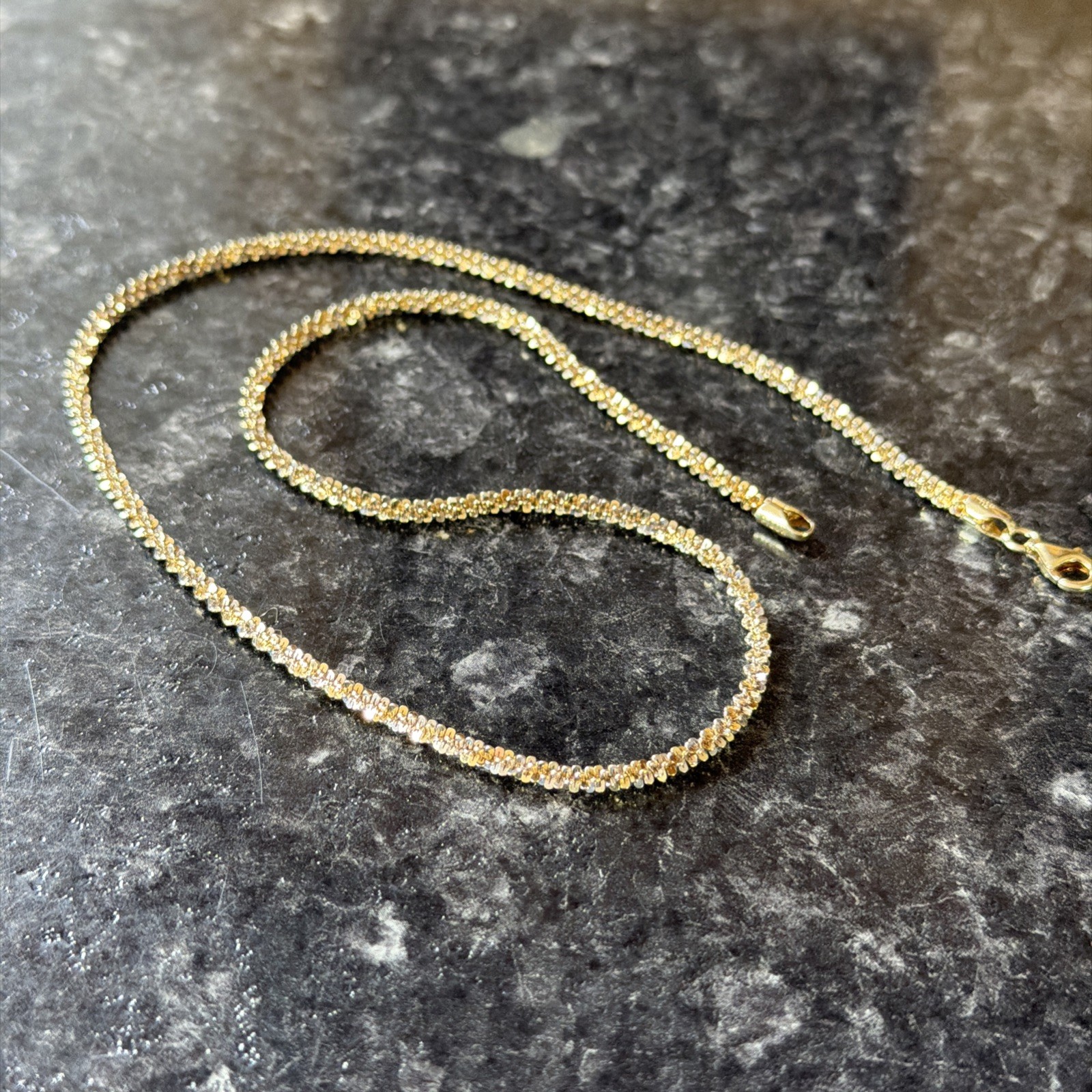 P. LUX 925 Sterling Silver Gold Two Tone Italy Crushed Rock Chain Necklace 18″