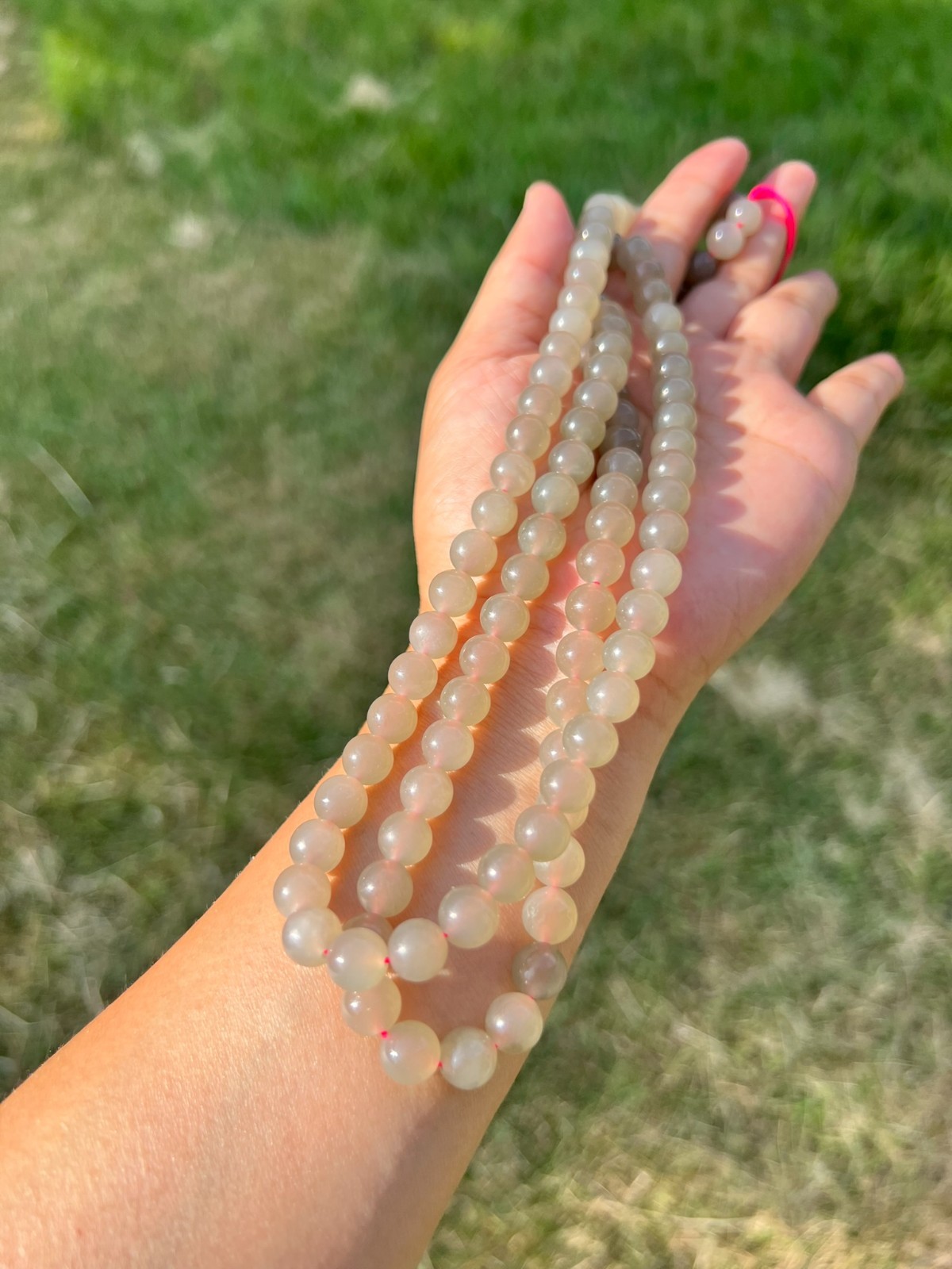 Transparent Gray Nephrite Jade Long 34″ 8mm Bead Necklace H409 n