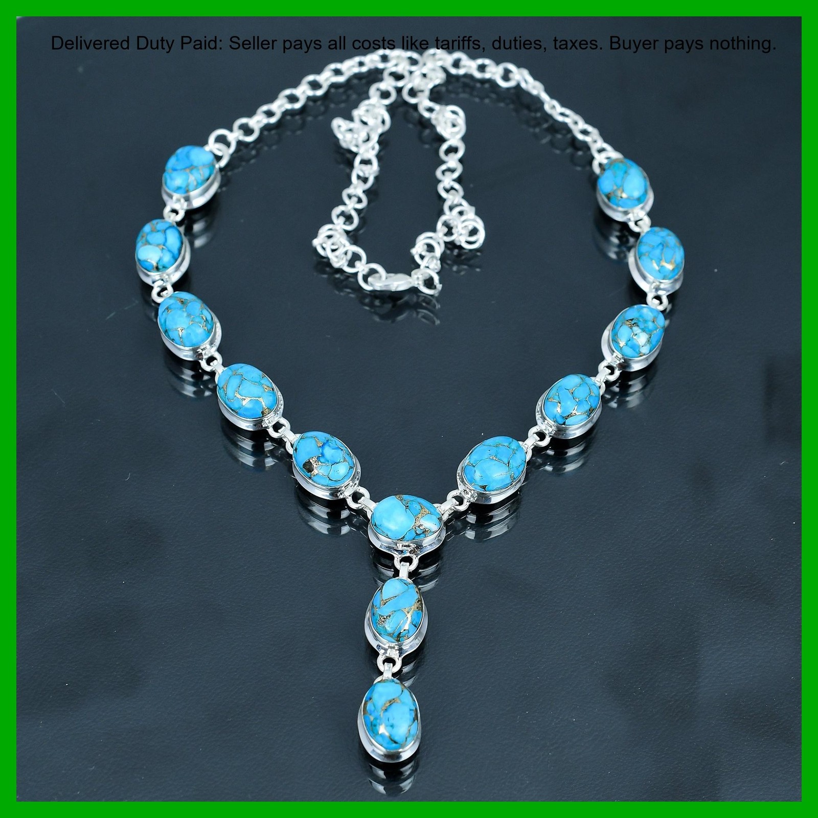 Sterling Silver Copper Blue Turquoise Gemstone Wedding Chain December Necklace