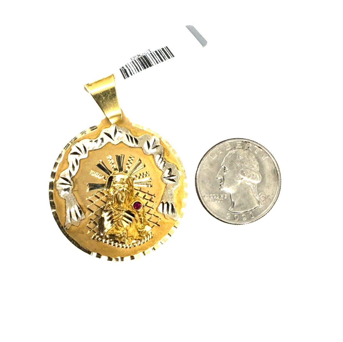 Real 10K Solid Yellow Gold Santa Barbara Pendant Diamond Cut Medallion Two Tone
