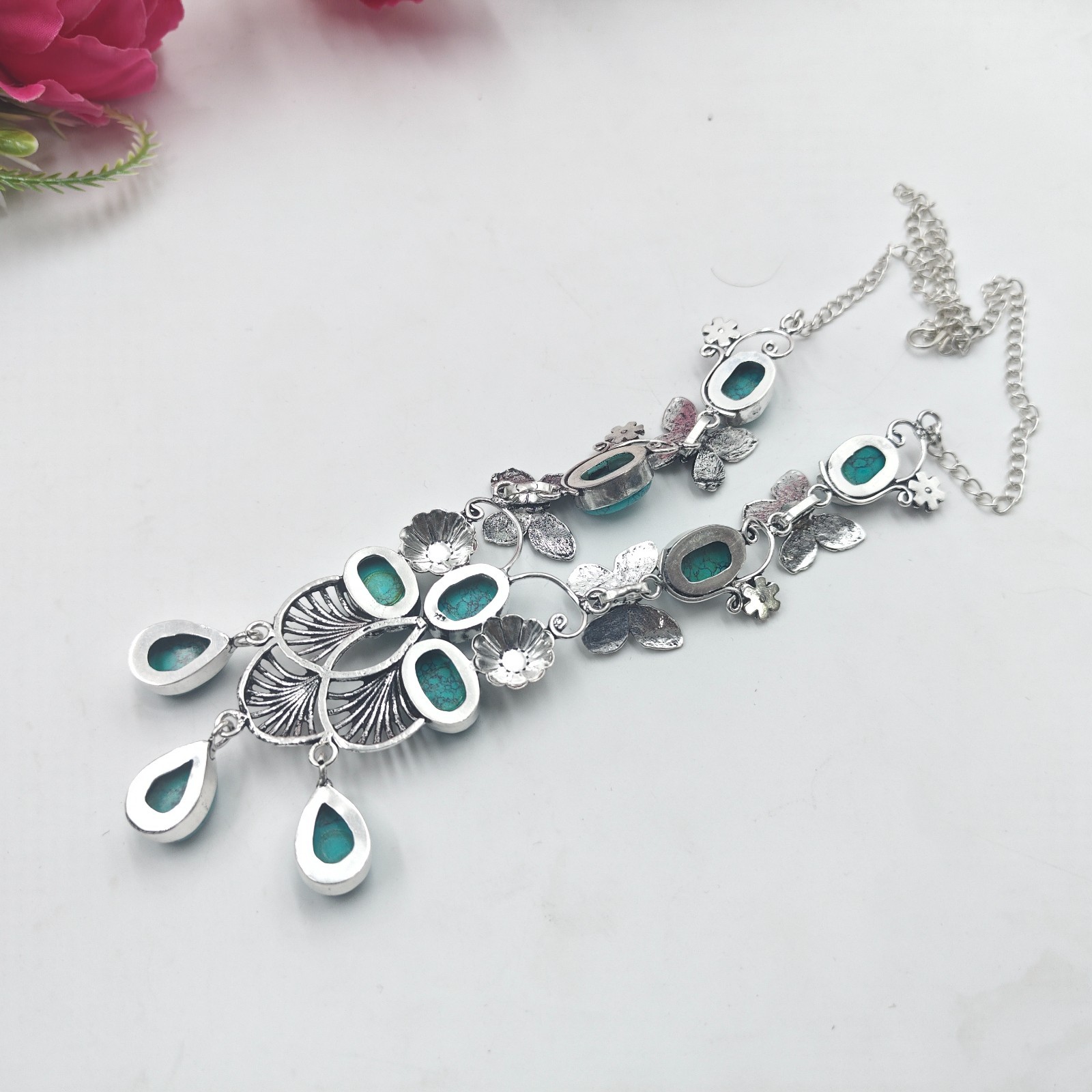 Blue Turquoise Gemstone Handmade 925 Sterling Silver Jewelry Necklace Sz-17-18″