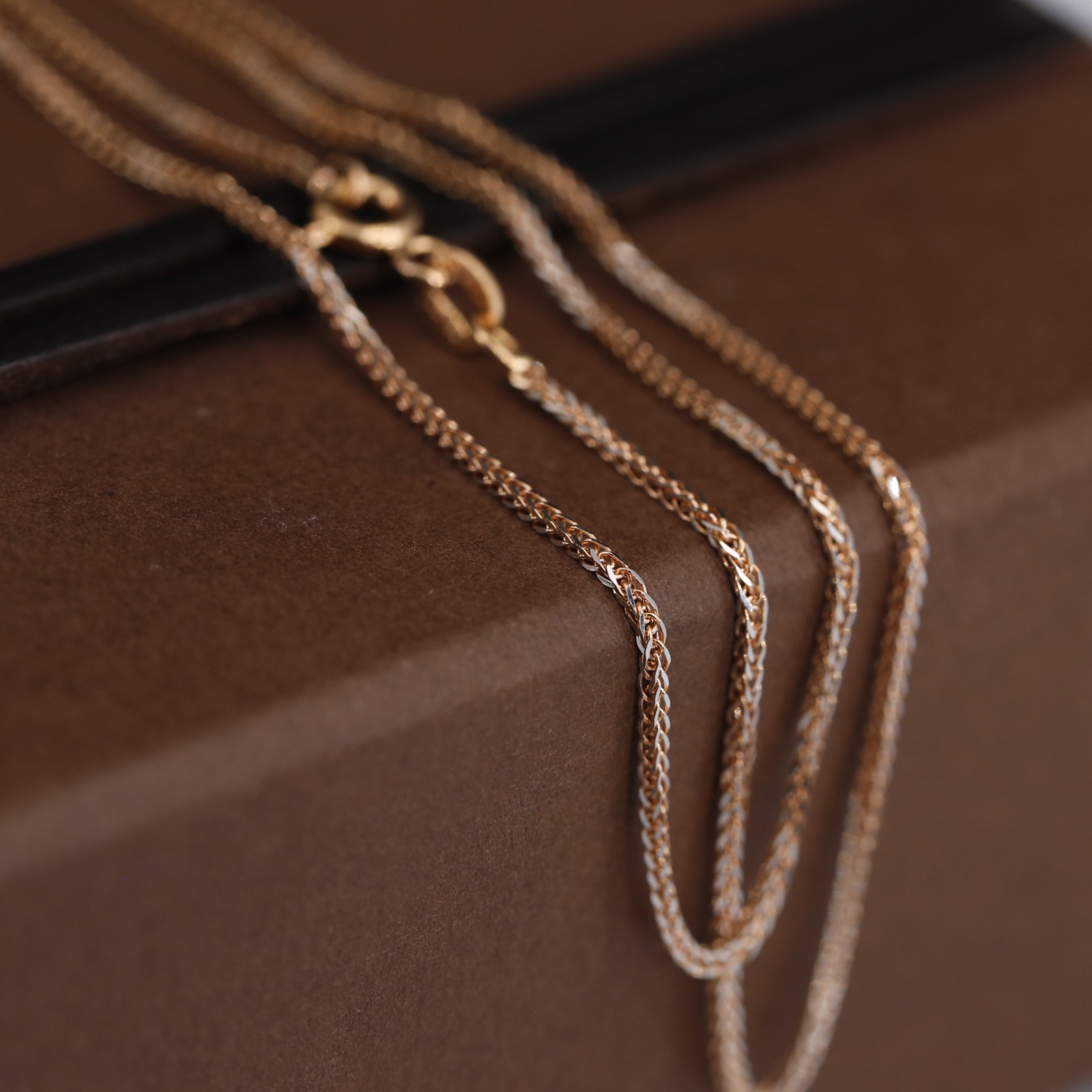 Genuine 18CT Solid Rose/White Two Tone Foxtail Chain 42cm Italy Made