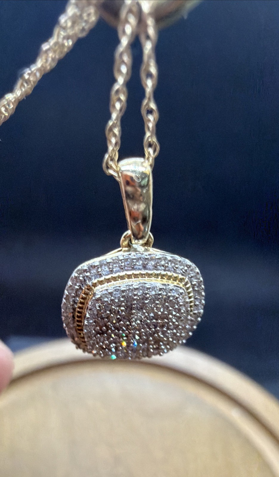 10K Yellow Gold 1/4 CT. T.W. Diamond Cushion Frame Vintage-Style Pendant – 18″