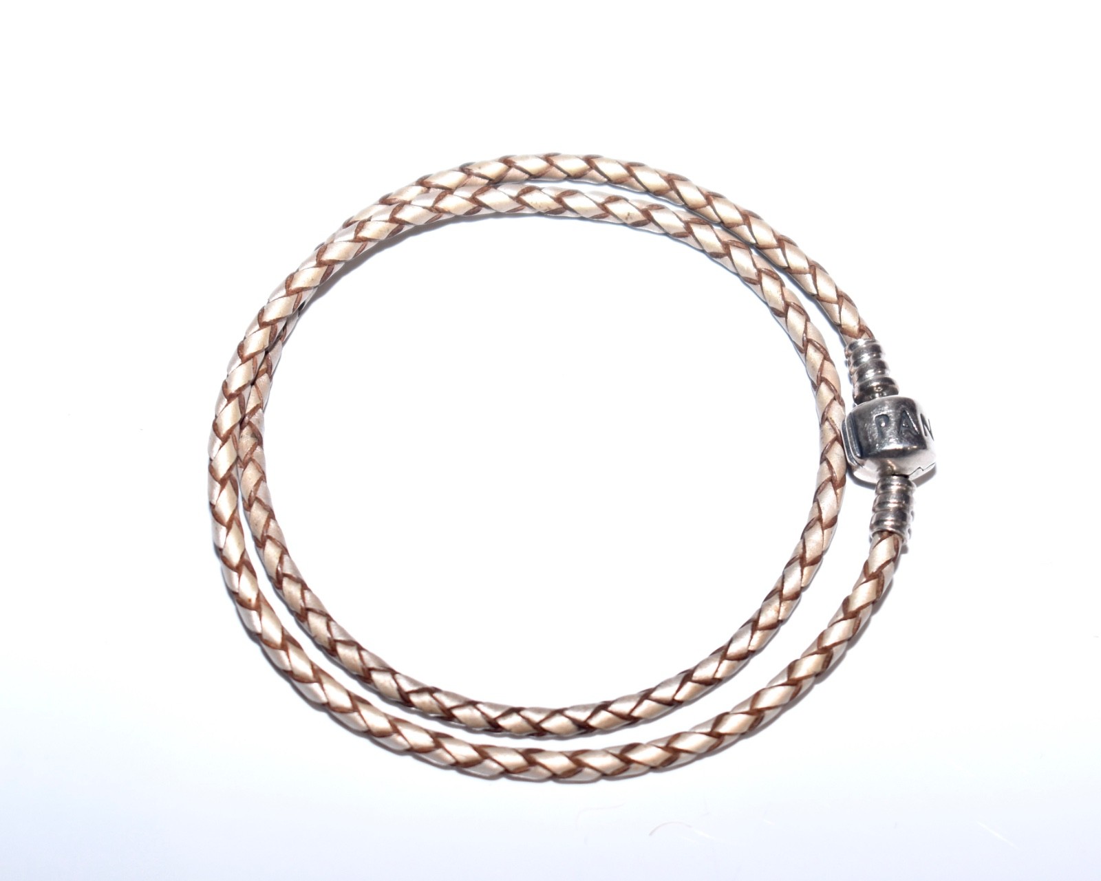 Pandora * 16″ BRAIDED LEATHER CHARM NECKLACE * Sterling Silver Barrel Clasp