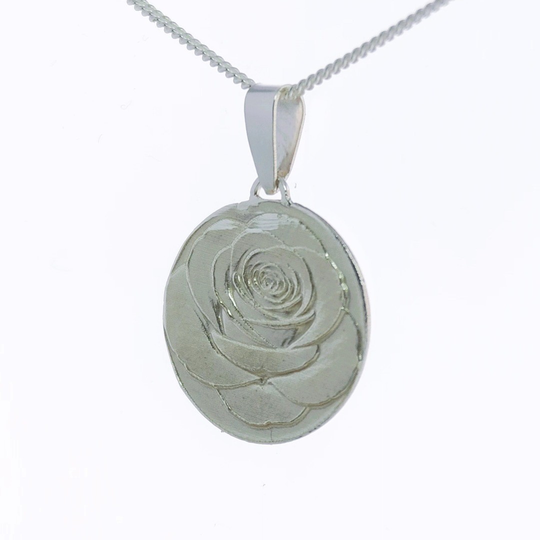 Sterling Silver Rose Necklace June Birth flower Engraved Gift Handmade Boxed