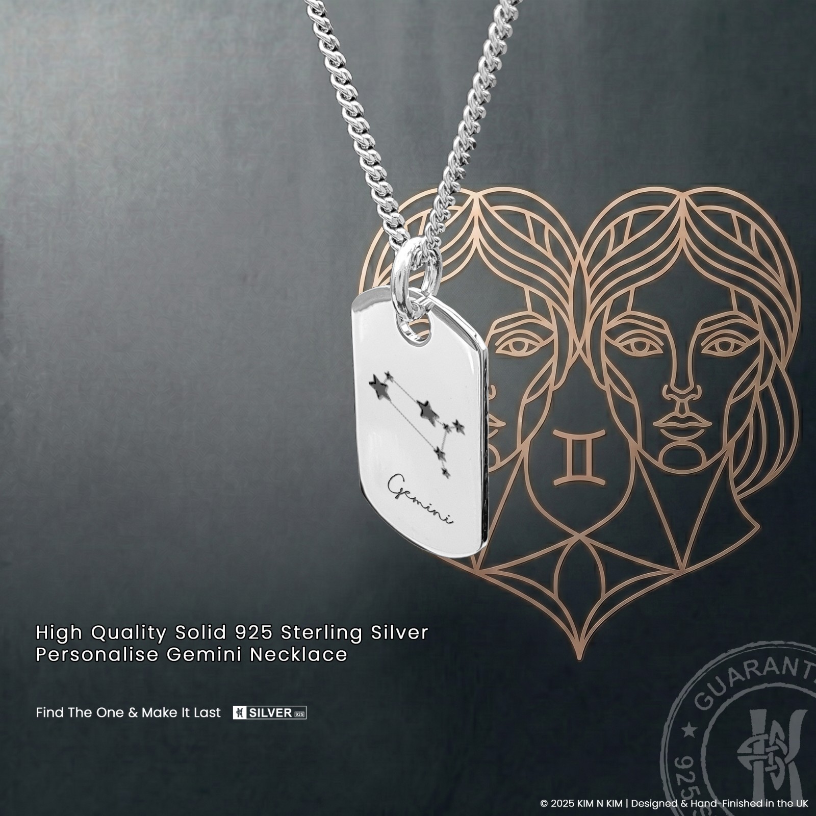 Gemini Necklace for Him – Personalised Sterling Silver Gift for May & June