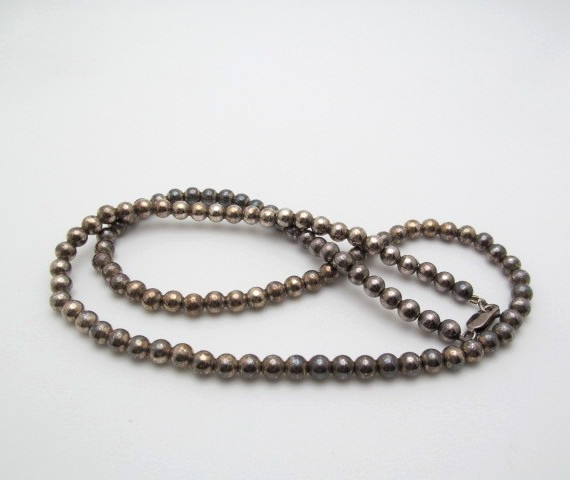 Vintage 925 Sterling Silver 6mm Round Ball Bead Chain Necklace 24 Inch