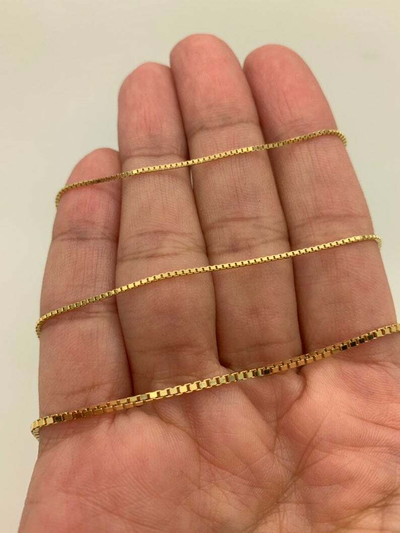 10k Solid Gold Box Link Necklace .8mm,1mm,1.4mm