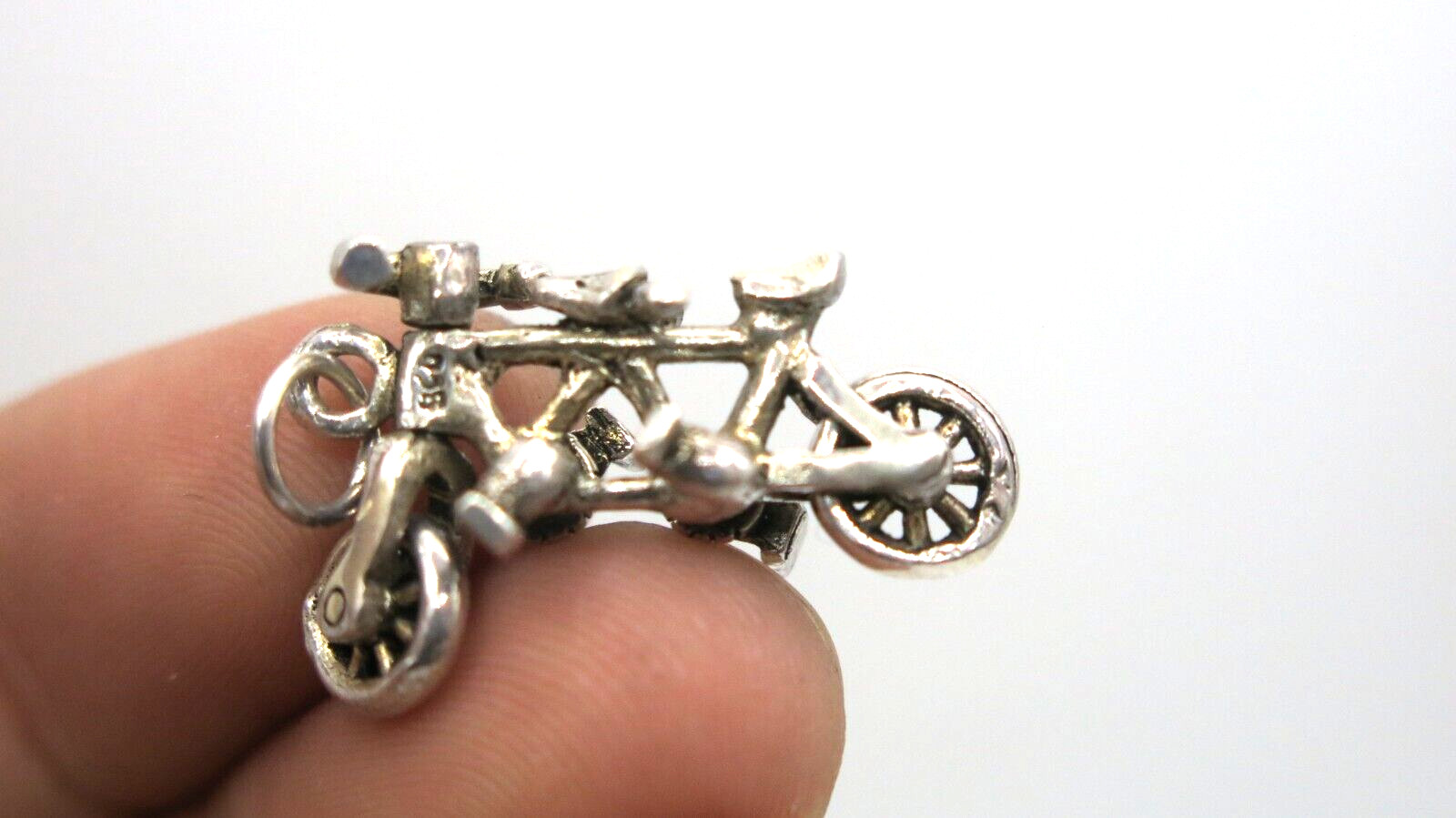 Tiny Vintage Solid 925 Silver Movable Tandem Bicycle Bike Charm Miniature