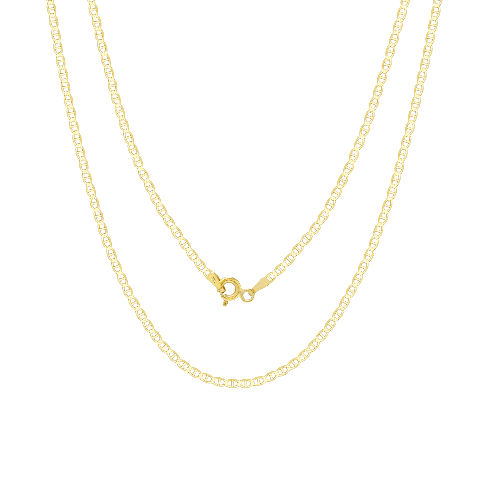 10K Yellow Gold Solid Womens 2mm Mariner Anchor LInk Chain Pendant Necklace 16″