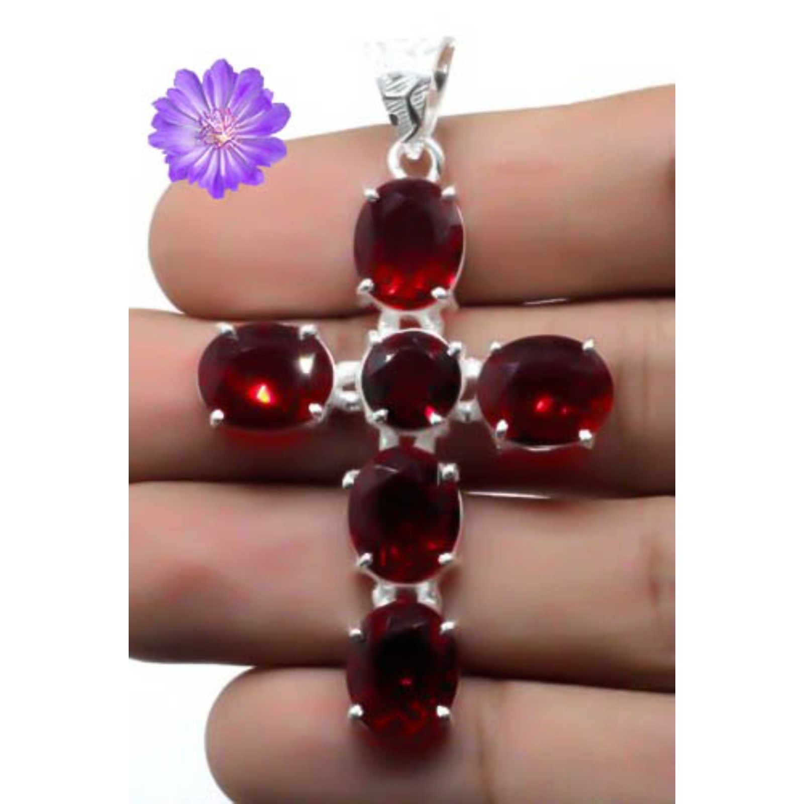 Red Garnet Gemstone 925 Sterling Silver Pendant Handmade Jewelry Gift For Her