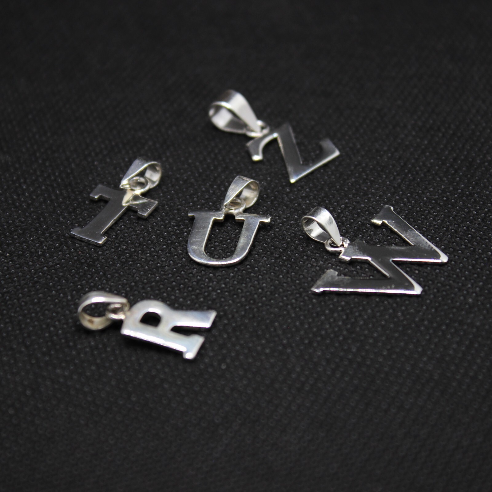 925 Sterling Silver Alphabet Initial Pendant Plain Slab Serif Upper Case Letter