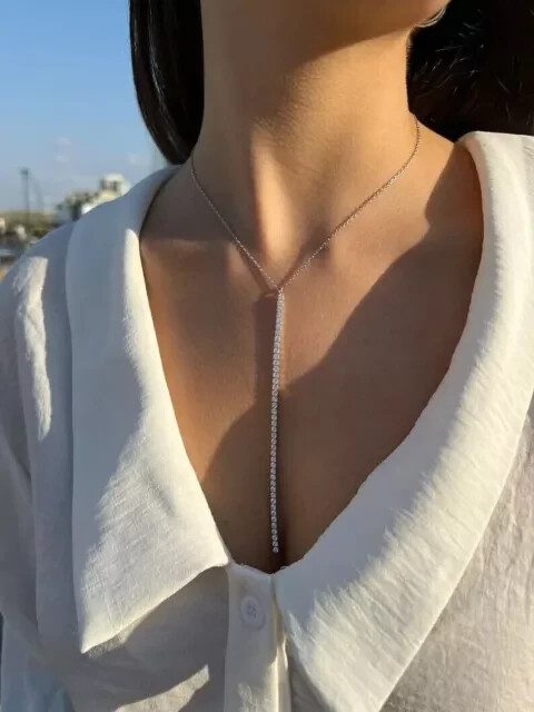 2.25Ct Round Cut Lab-Created Diamond Lariat Drop Necklace 14K Yellow Gold Plated