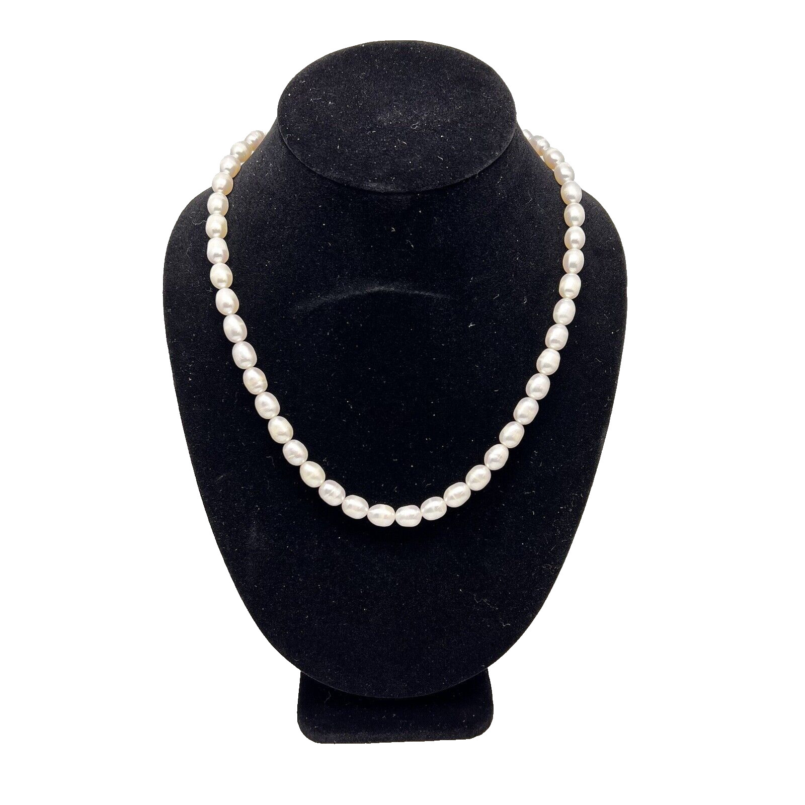 Womens Pearl Necklace Genuine Cultured Fresh Water Barrel Sterling Clasp 21in