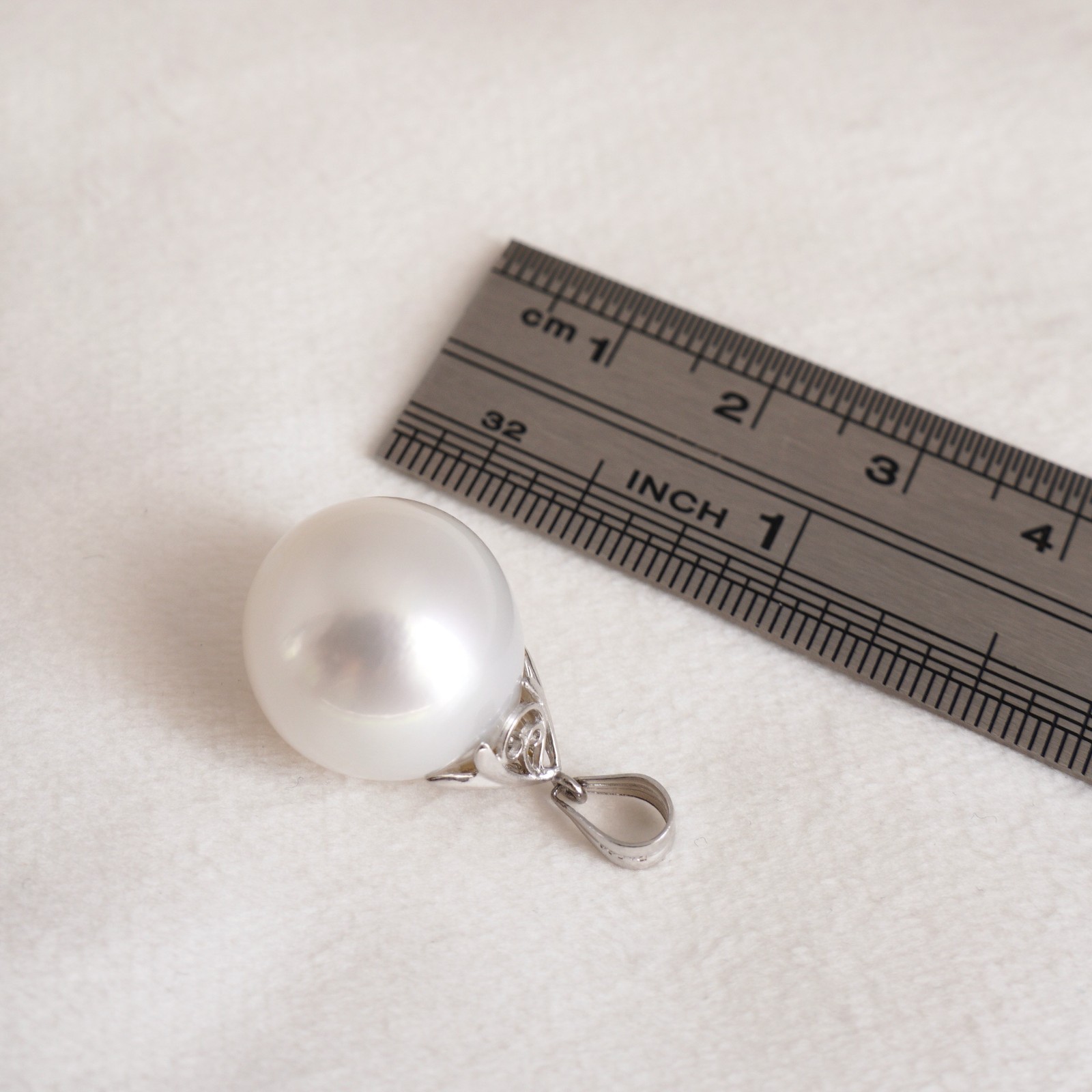 Luster~ Big 15.5mm White Australian South Sea Pearl Pendant Platinum 900,Gift