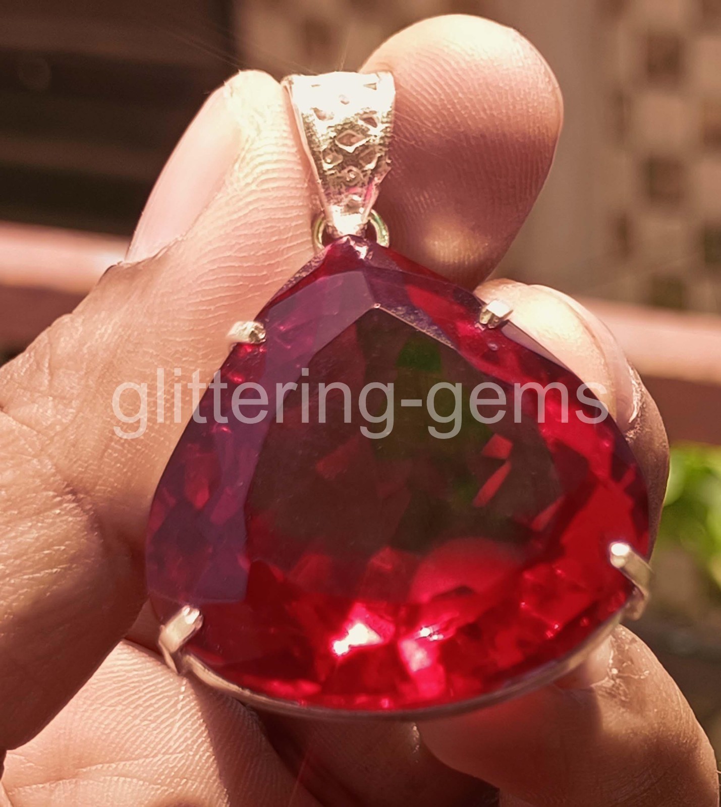 97.35 Ct Natural Red Ruby Pendant Pear Pendant 925 Silver IGL Loose Gems 6YHW