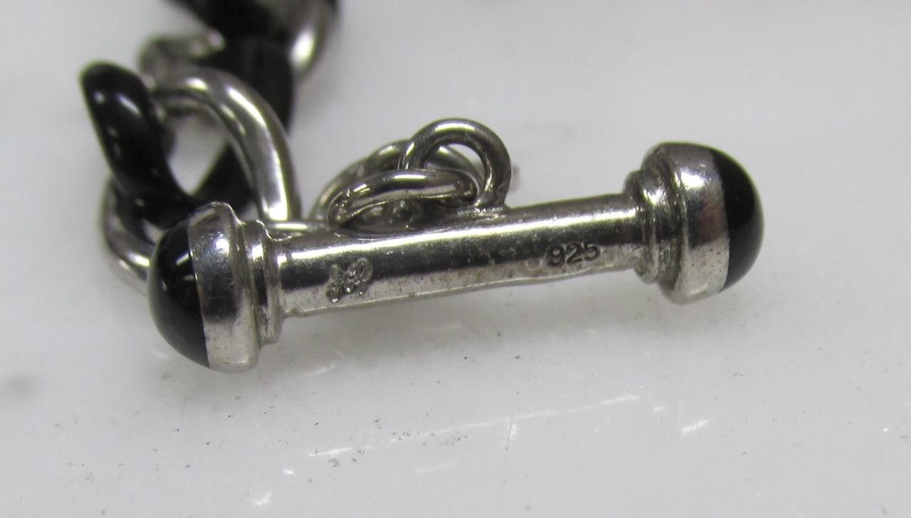 Sterling Silver & Black Plastic Link Chain Necklace ~ 18″ ~ 21.3grams ~ 3-G369
