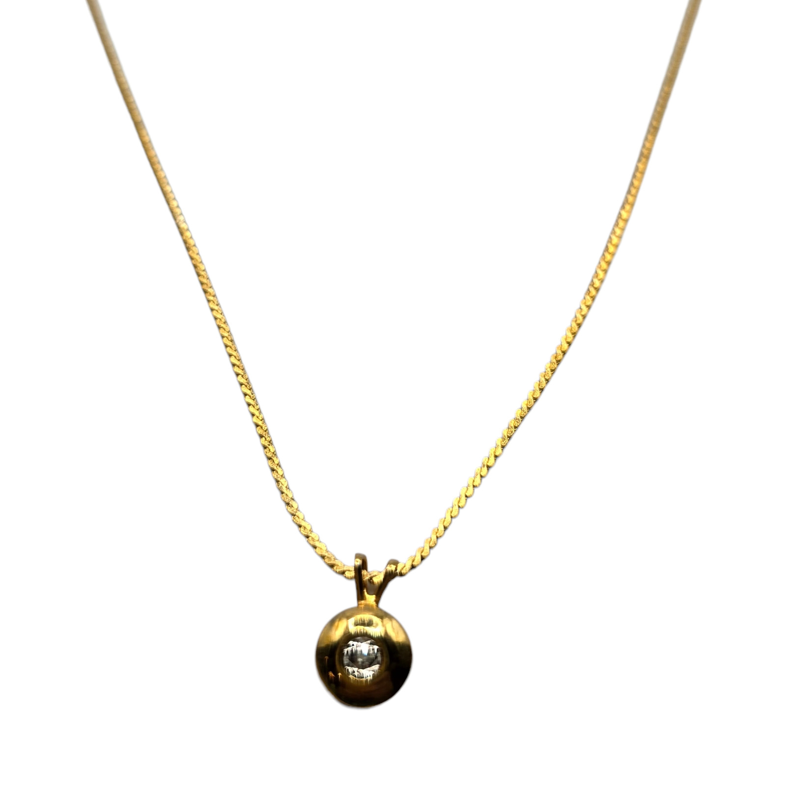 Necklace Round Pendant Clear Rhinestone Dainty Classic Minimalist 16″ SKU2978