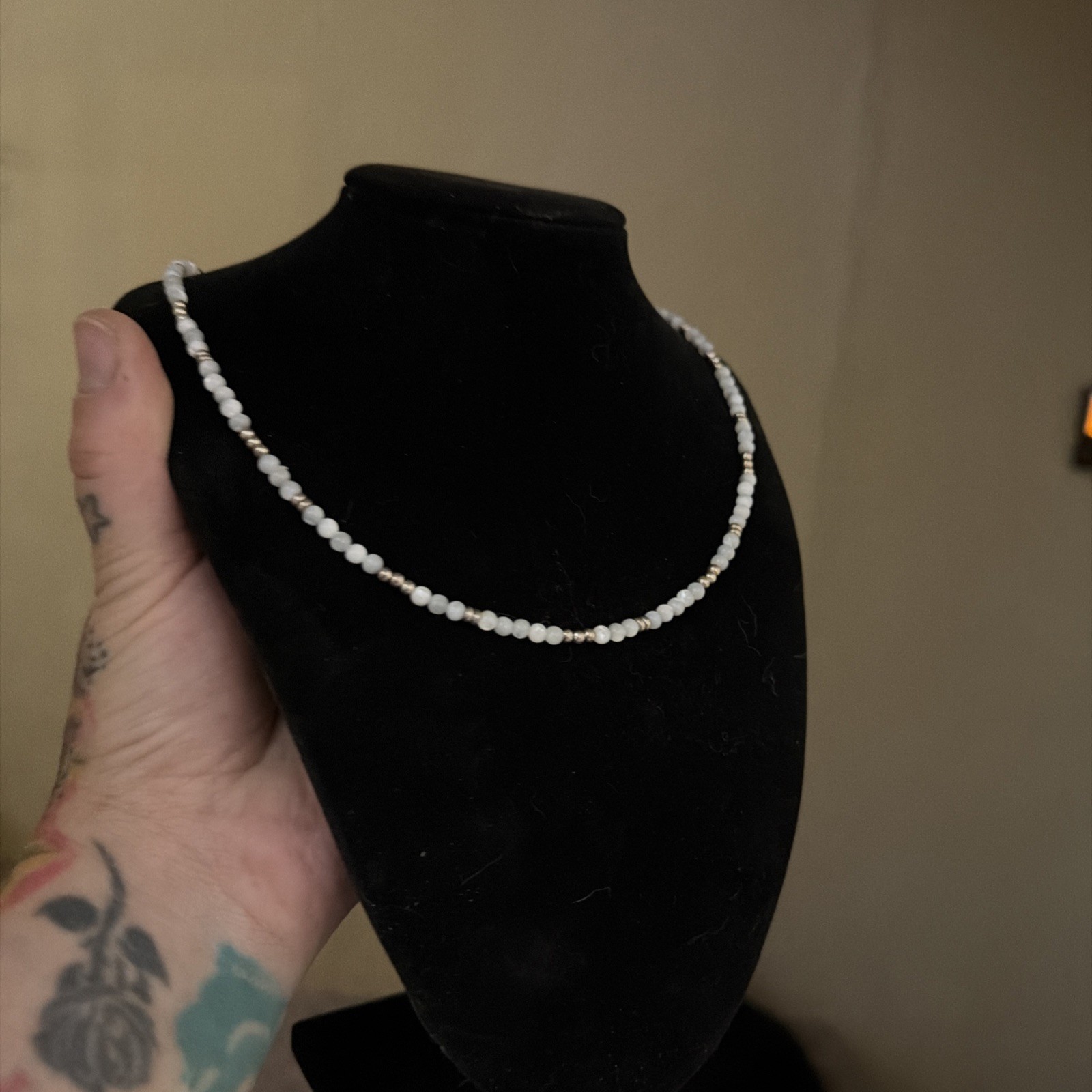 Mother Of Pearl And Sterling Silver Necklace 18 Inch With 2 Inch Extender