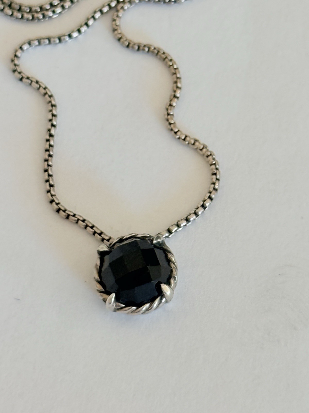 David Yurman Sterling Silver Black Onyx Petite Chatelaine Pendant Necklace 17”