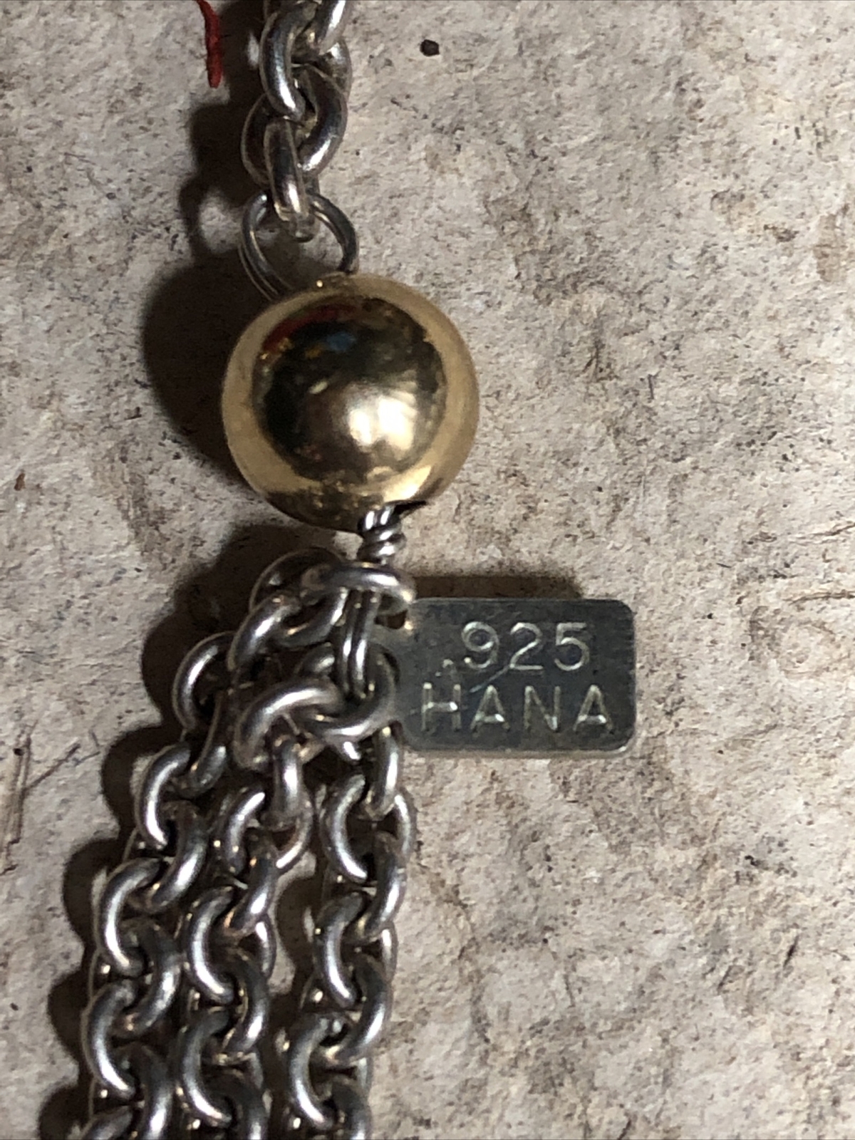 Vintage HANA Sterling Silver 925 Gold 14K Ball Lariat Tassel Necklace, 13.7g